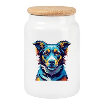 Billy Dog Breed Colorful Watercolor Cartoon Kawaii - Cookie Jar with Wooden Lid - white - Front