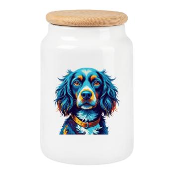 Blue Picardy Spaniel Dog Breed Cartoon Kawaii - Cookie Jar with Wooden Lid - white - Front