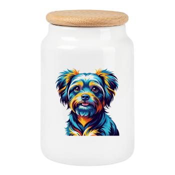 Bichon Yorkie Chien Race Coloré Dessin Animé Kawaii - Boîte à biscuits avec couvercle en bois - blanc - Devant
