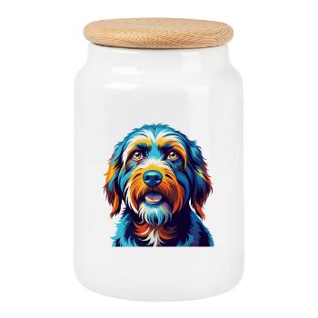 Brikett Griffon Vendeen Hunderasse Karikatur Kawaii - Keksdose mit Holzdeckel - Weiß - Vorne