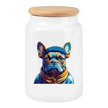 Chien Français Race de chien Coloré Dessin animé Kawaii - Boîte à biscuits avec couvercle en bois - blanc - Devant