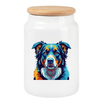 Central Asian Shepherd Dog Breed Cartoon Kawaii - Cookie Jar with Wooden Lid - white - Front