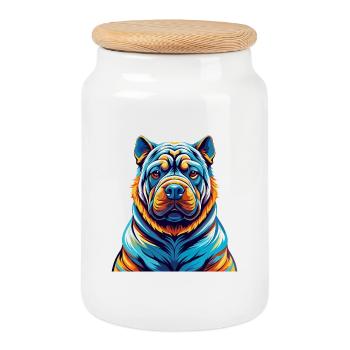 Chinesische Shar Pei Hunderasse Bunte Karikatur Kawaii - Keksdose mit Holzdeckel - Weiß - Vorne