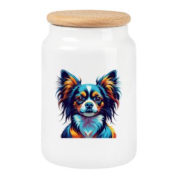 Continental Toy Spaniel Dog Breed Cartoon Kawaii - Cookie Jar with Wooden Lid - white - Front