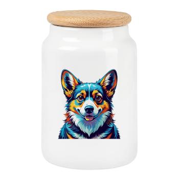 Corgi Dog Breed Colorful Watercolor Cartoon Kawaii - Cookie Jar with Wooden Lid - white - Front