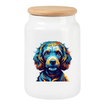 Corded Poodle Dog Breed Colorful Cartoon Kawaii - Cookie Jar with Wooden Lid - white - Front