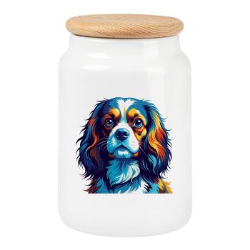 Cavalier King Charles Spaniel Hunderasse Karikatur - Keksdose mit Holzdeckel - Weiß - Vorne