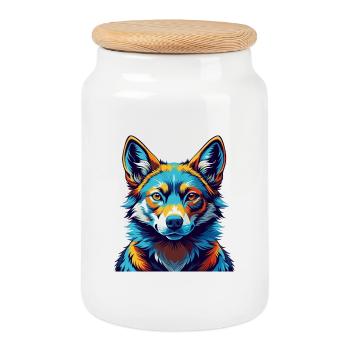 Dingo Hund Rasse Buntes Aquarell Karikatur Kawaii - Keksdose mit Holzdeckel - Weiß - Vorne