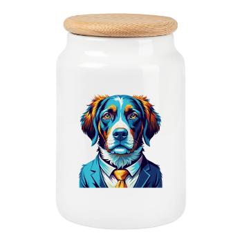 Braque Saint Germain Chien Race Dessin Animé Kawaii - Boîte à biscuits avec couvercle en bois - blanc - Devant