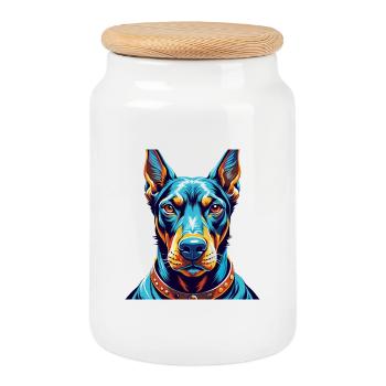 Dobermann Hunderasse Bunte Karikatur Kawaii - Keksdose mit Holzdeckel - Weiß - Vorne