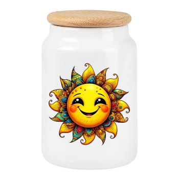 Sun - Cookie Jar with Wooden Lid - white - Front