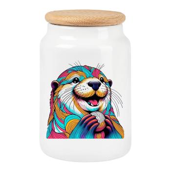 Otter - Cookie Jar with Wooden Lid - white - Front