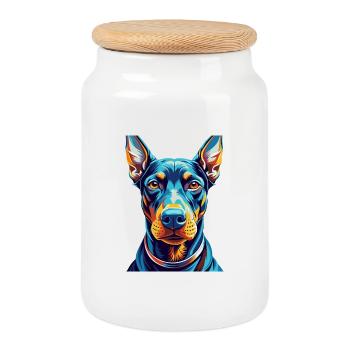 Dobermann Pinscher Hunderasse Karikatur Kawaii - Keksdose mit Holzdeckel - Weiß - Vorne