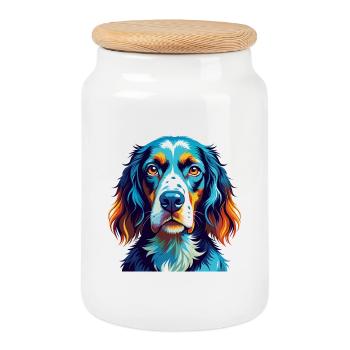 English Setter Dog Breed Colorful Cartoon Kawaii - Cookie Jar with Wooden Lid - white - Front