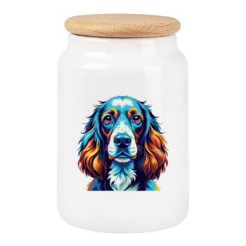 Cocker anglais Spaniel Chien Race Dessin animé Kawaii - Boîte à biscuits avec couvercle en bois - blanc - Devant