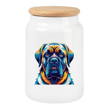 Mastiff anglais Chien Race Coloré Dessin animé Kawaii - Boîte à biscuits avec couvercle en bois - blanc - Devant