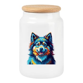Finnische Lapphund Hunderasse Bunte Karikatur Kawaii - Keksdose mit Holzdeckel - Weiß - Vorne