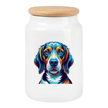 Chien de chasse finlandais race Dessin animé coloré Kawaii - Boîte à biscuits avec couvercle en bois - blanc - Devant