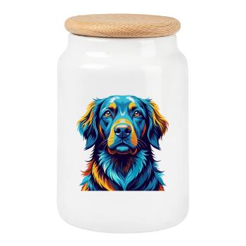 Retriever à poil plat race de chien dessin animé Kawaii - Boîte à biscuits avec couvercle en bois - blanc - Devant