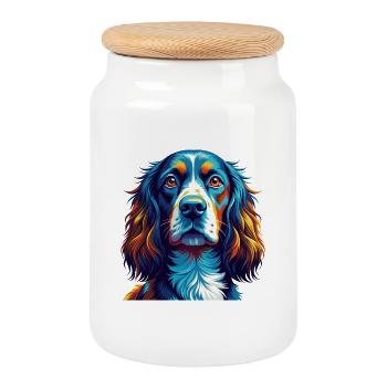 Epagneul Français Chien Race Coloré Dessin Animé Kawaii - Boîte à biscuits avec couvercle en bois - blanc - Devant