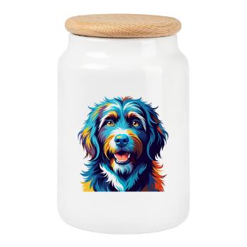 Frison Chien d’Eau Race Coloré Dessin Animé Kawaii - Boîte à biscuits avec couvercle en bois - blanc - Devant