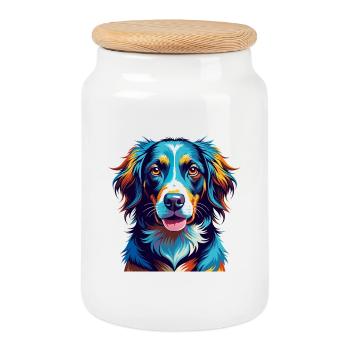 Frison Chien D’arrêt Race Coloré Dessin Animé Kawaii - Boîte à biscuits avec couvercle en bois - blanc - Devant