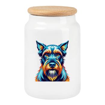 Schnauzer géant chien race dessin animé coloré Kawaii - Boîte à biscuits avec couvercle en bois - blanc - Devant