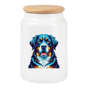 Grand Bouvier Suisse Race Dessin Animé Kawaii - Boîte à biscuits avec couvercle en bois - blanc - Devant
