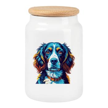 Épagneul allemand Chien race Dessin animé coloré Kawaii - Boîte à biscuits avec couvercle en bois - blanc - Devant