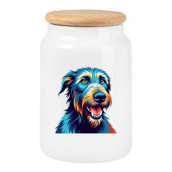 Irischer Wolfshund Hunderasse Bunte Karikatur Kawaii - Keksdose mit Holzdeckel - Weiß - Vorne