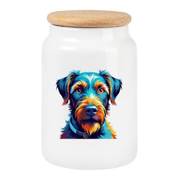Irish Terrier Dog Breed Colorful Cartoon Kawaii - Cookie Jar with Wooden Lid - white - Front