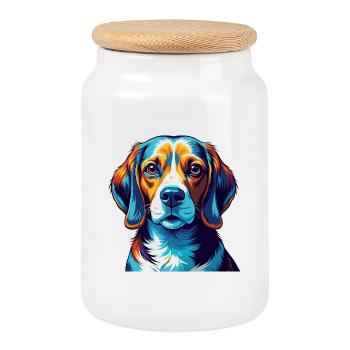 Kerry Beagle Chien Race Coloré Dessin animé Kawaii - Boîte à biscuits avec couvercle en bois - blanc - Devant