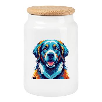 Kuvasz Ungarische Hunderasse Bunte Karikatur Kawaii - Keksdose mit Holzdeckel - Weiß - Vorne
