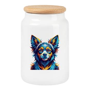 Kyi Leo Chien Race Coloré Dessin animé Kawaii - Boîte à biscuits avec couvercle en bois - blanc - Devant