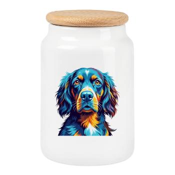 Gordon Setter Dog Breed Colorful Cartoon Kawaii - Cookie Jar with Wooden Lid - white - Front