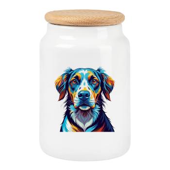 Lithuanian Hound Dog Breed Colorful Cartoon Kawaii - Cookie Jar with Wooden Lid - white - Front