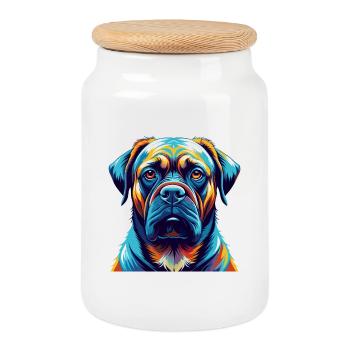 Mastiff Chien Race Coloré Dessin Animé Kawaii - Boîte à biscuits avec couvercle en bois - blanc - Devant