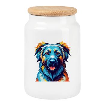 Kuchi Afghan Shepard Dog Breed Cartoon Kawaii - Cookie Jar with Wooden Lid - white - Front