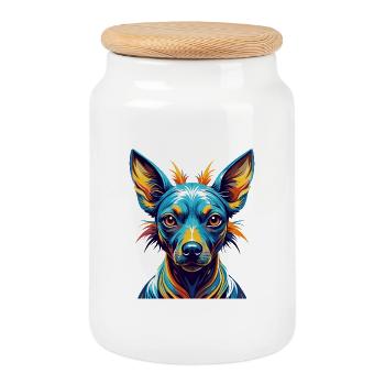 Inca sans poils chien race dessin animé coloré Kawaii - Boîte à biscuits avec couvercle en bois - blanc - Devant