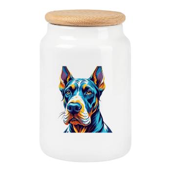 Deutsche Dogge Hunderasse Bunte Karikatur Kawaii - Keksdose mit Holzdeckel - Weiß - Vorne