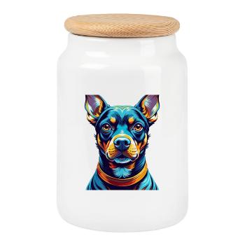 Deutsche Pinscher Hunderasse Bunte Karikatur Kawaii - Keksdose mit Holzdeckel - Weiß - Vorne