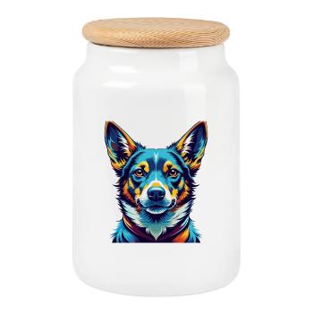 Race de chien de Caroline Dessin animé coloré Kawaii - Boîte à biscuits avec couvercle en bois - blanc - Devant