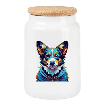 Cardigan Welsh Corgi Dog Breed Cartoon Kawaii - Cookie Jar with Wooden Lid - white - Front