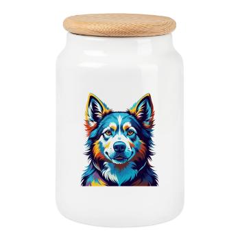 Chien chien chien Labrador Labrador Race Dessin animé Kawaii - Boîte à biscuits avec couvercle en bois - blanc - Devant