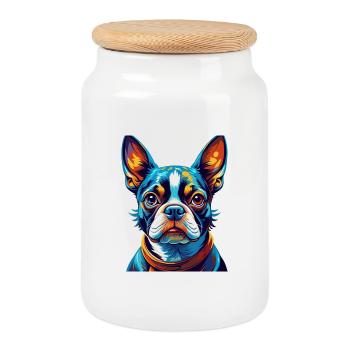 Boston Terrier Dog Breed Colorful Cartoon Kawaii - Cookie Jar with Wooden Lid - white - Front