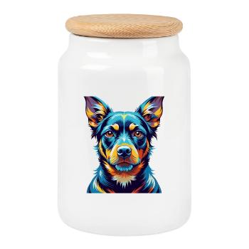Black Tan Dog Breed Colorful Cartoon Kawaii - Cookie Jar with Wooden Lid - white - Front