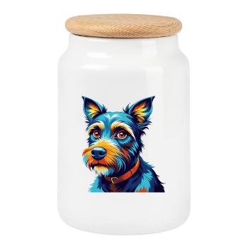 Blauer Paul Terrier Hund Rasse Karikatur Kawaii - Keksdose mit Holzdeckel - Weiß - Vorne