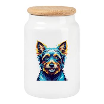 Terrier australien Chien Race Dessin animé Kawaii - Boîte à biscuits avec couvercle en bois - blanc - Devant