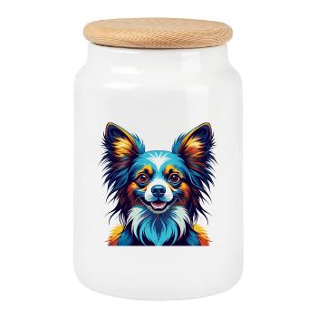 Papillon Hunderasse Bunte Karikatur Kawaii - Keksdose mit Holzdeckel - Weiß - Vorne