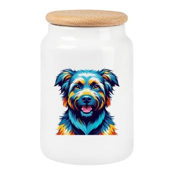 Romanian Mioritic Dog Breed Cartoon Kawaii - Cookie Jar with Wooden Lid - white - Front